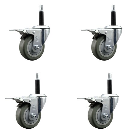 Service Caster 3.5'' Gray Poly Swivel 3/4'' Expanding Stem Caster Set Total Lock Brake, 4PK SCC-EXTTL20S3514-PPUB-34-4